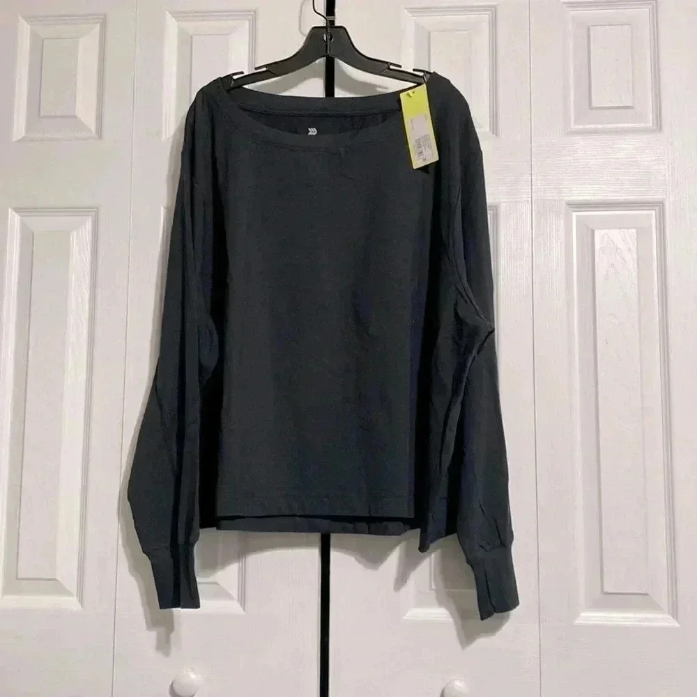 All in motion black cotton active west crop top shirt